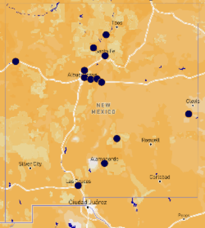 Map of event locations across New Mexico